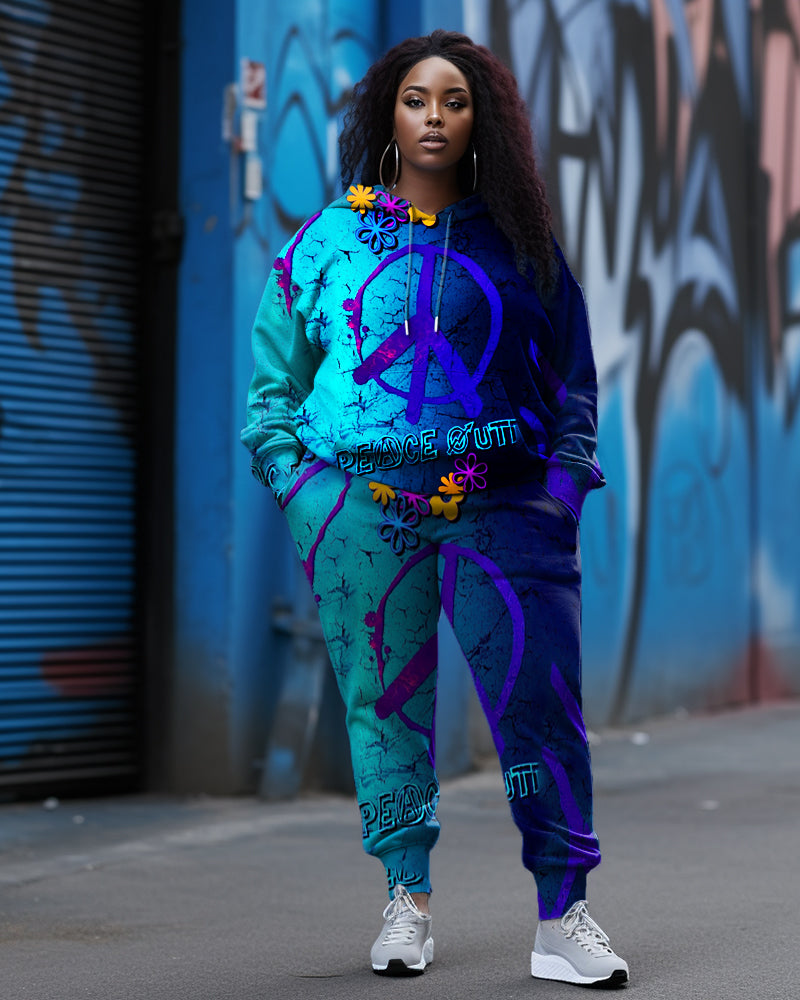 Big & Tall Blue Floral Hoodie Sweatpants Set for big men view 1