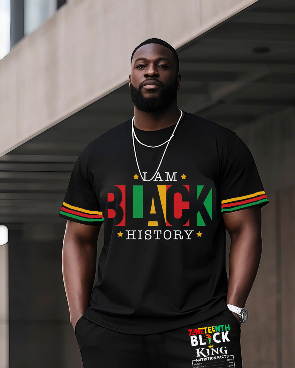 Big & Tall Black Graphic Two-piece Set for big men view 2