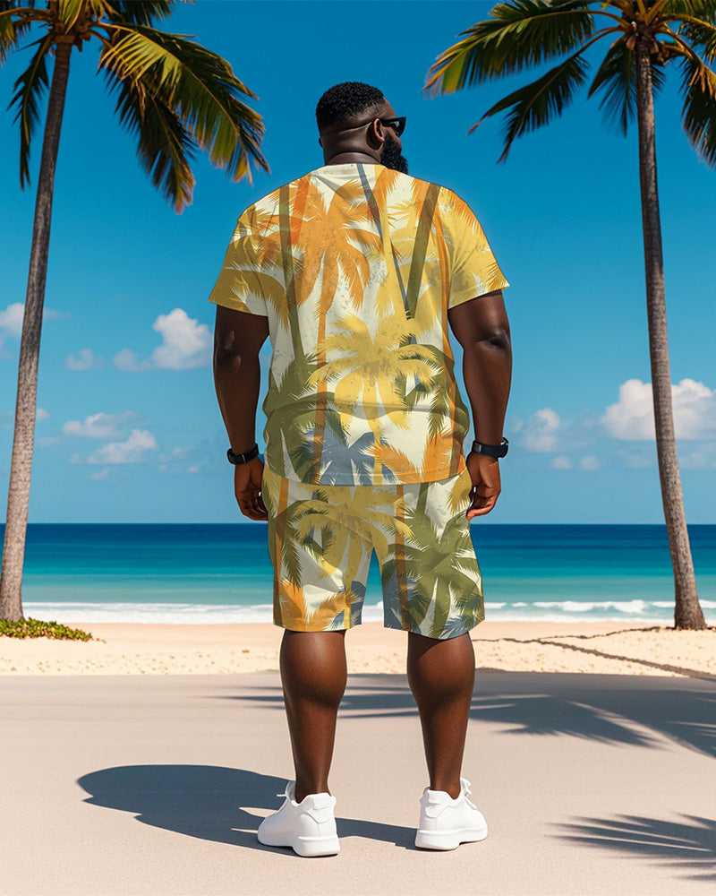 Big & Tall Yellow Hawaiian Graphic T-Shirt Shorts Set for big men view 4