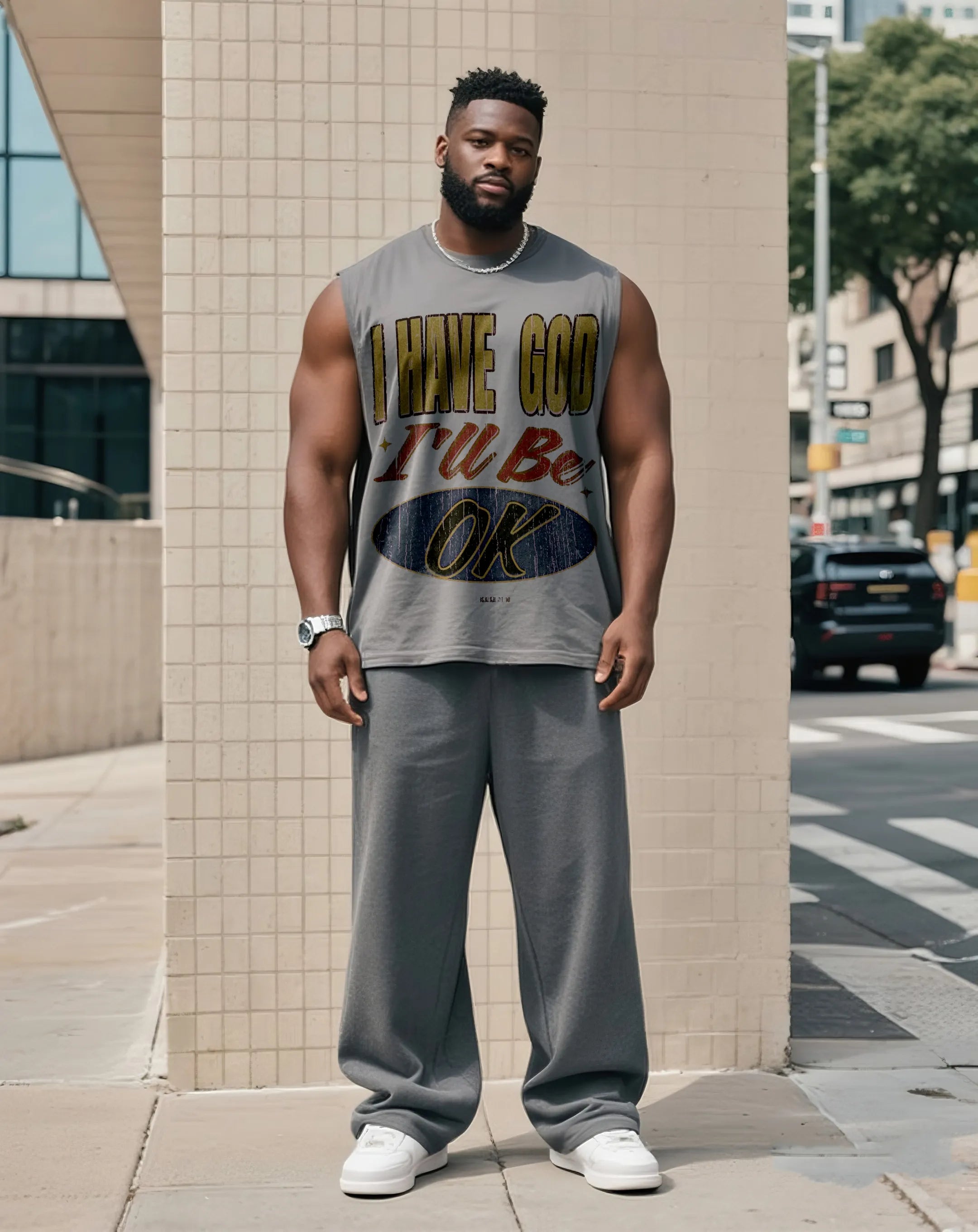 Big & Tall Graphic Streetwear Vest Pants Set for big men view 2