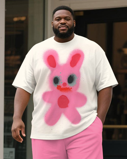 Big & Tall Pink Graphic Graffiti T-Shirt Shorts Set for big men view 2