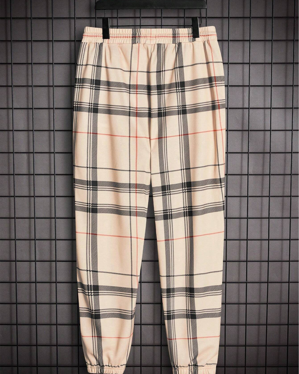 Big & Tall Brown Plaid Striped Hoodie Sweatpants Set for big men view 6