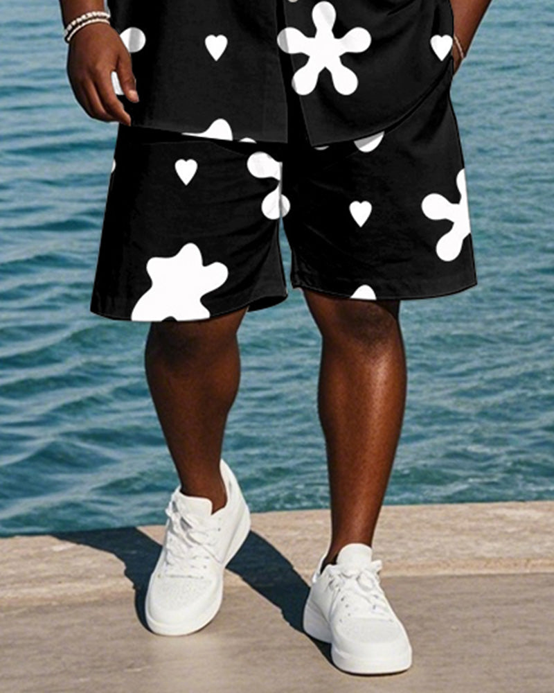 Big & Tall Black White Hawaiian T-Shirt Shorts Set for big men view 3