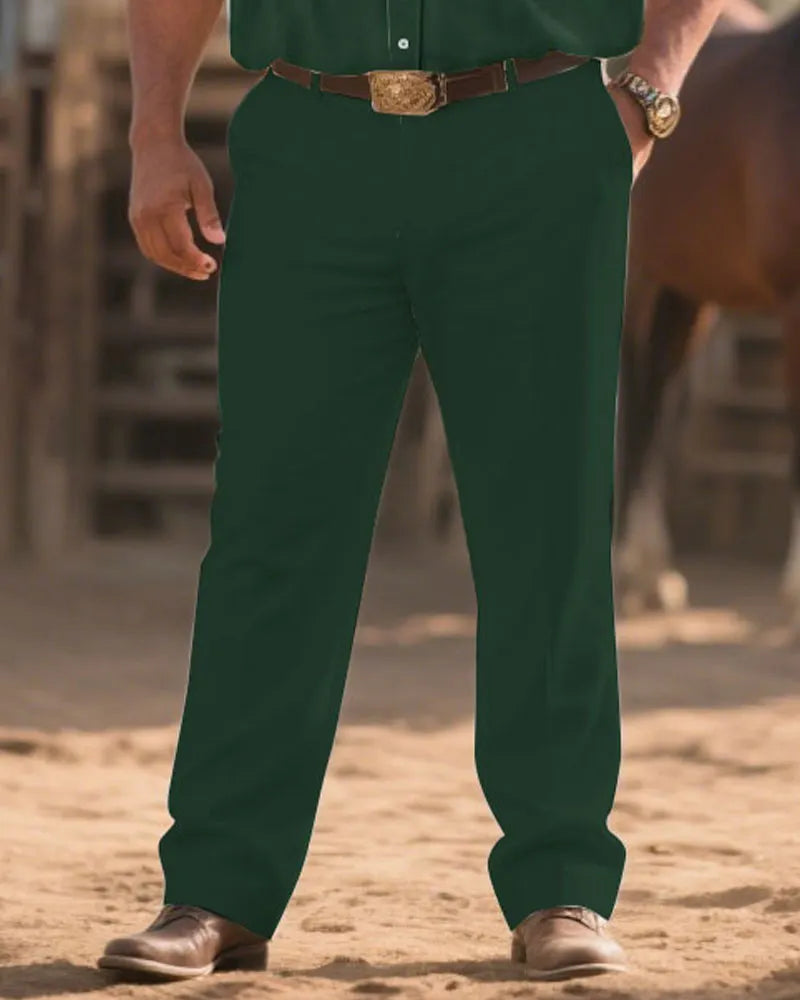Big & Tall Green Western Denim T-Shirt Pants Set for big men view 3