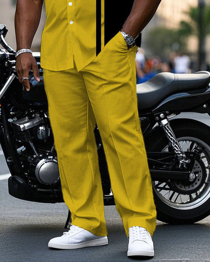 Big & Tall Black Yellow T-Shirt Pants Set for big men view 3
