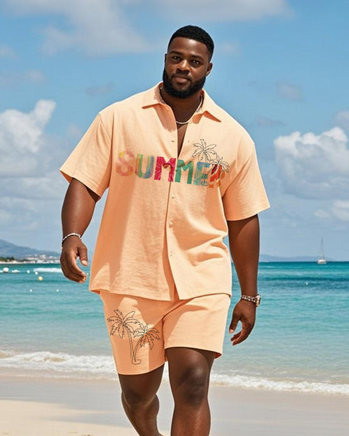 Big & Tall Orange Hawaiian Graphic T-Shirt Shorts Set for big men view 1