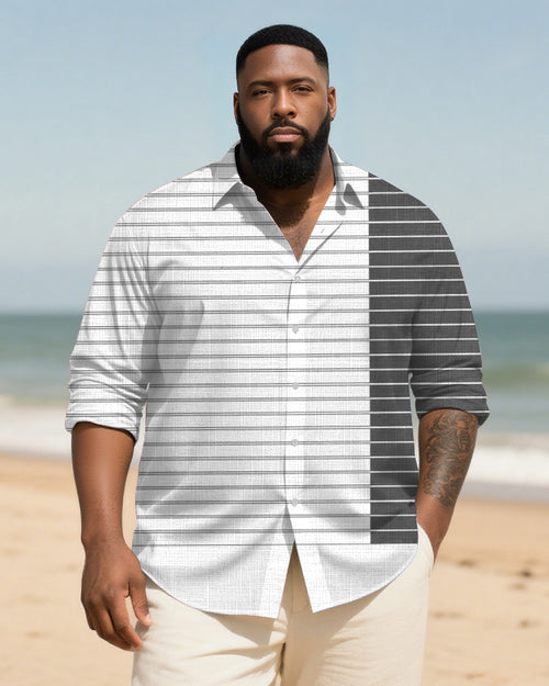 Big & Tall White Gray Striped Long Sleeve Shirt for big men view 1