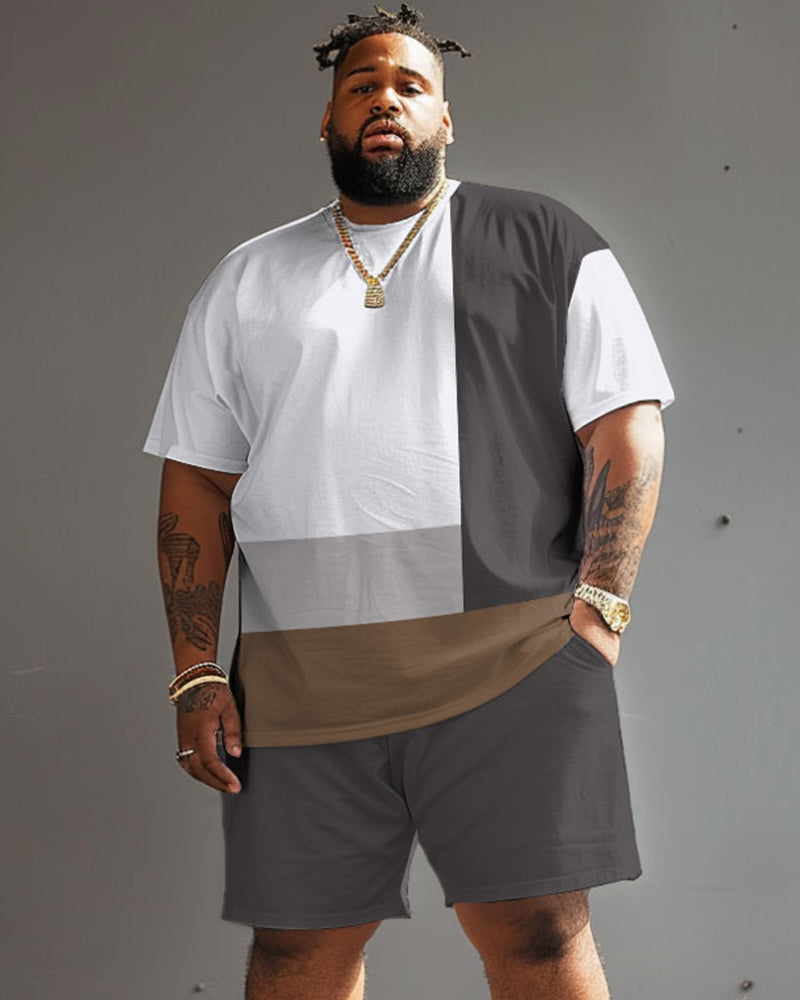 Big & Tall Gray Colorblock Streetwear Two-piece Set for big men view 1