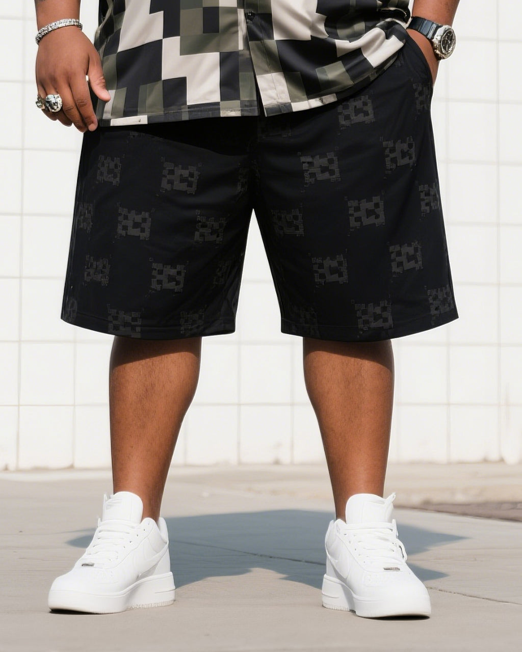 Big & Tall Geometric T-Shirt Shorts Set for big men view 3