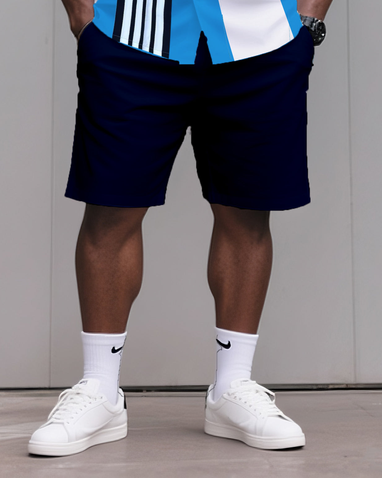 Big & Tall Striped Graphic T-Shirt Shorts Set for big men view 3