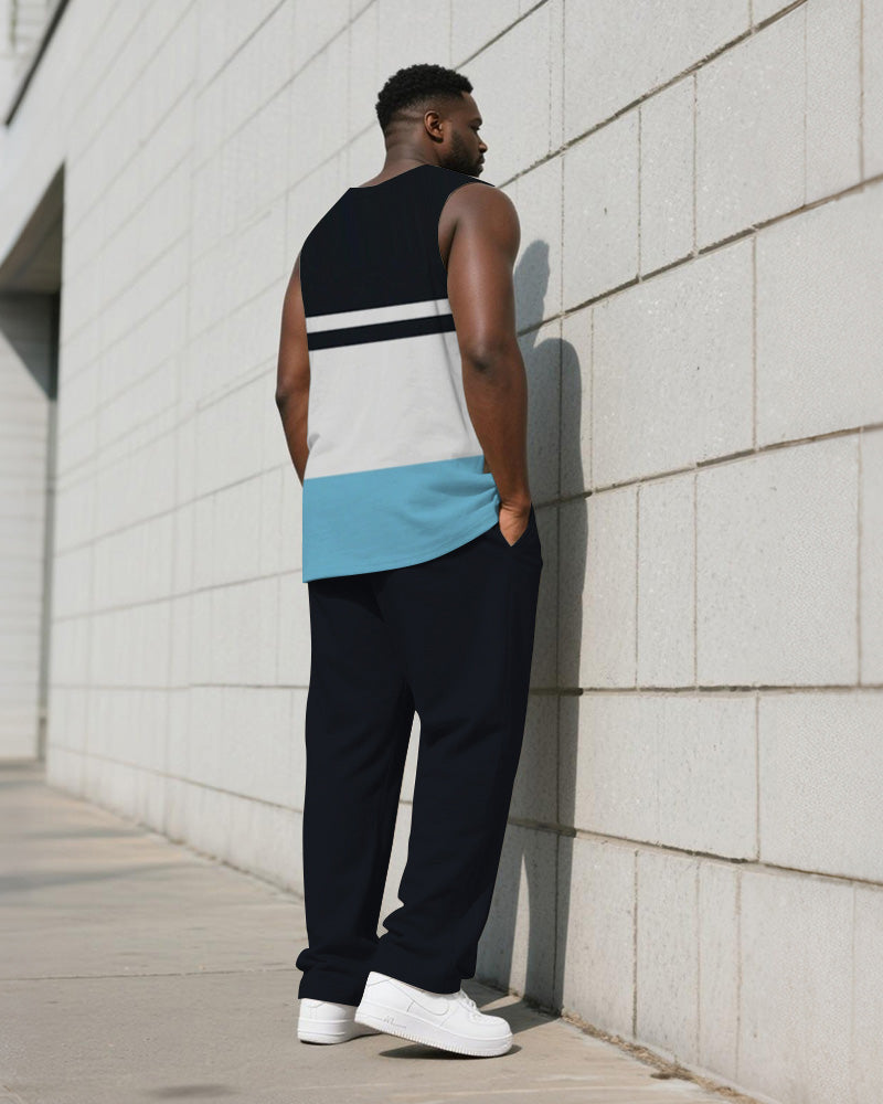 Big & Tall Blue Striped Graphic Vest Pants Set for big men view 4