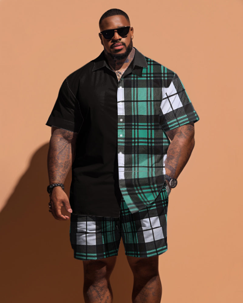 Big & Tall Plaid T-Shirt Shorts Set for big men view 1