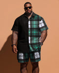 Big & Tall Plaid T-Shirt Shorts Set for big men view 1