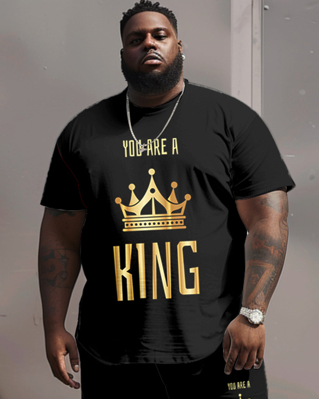 Big & Tall Graphic Streetwear T-Shirt Shorts Set for big men view 2