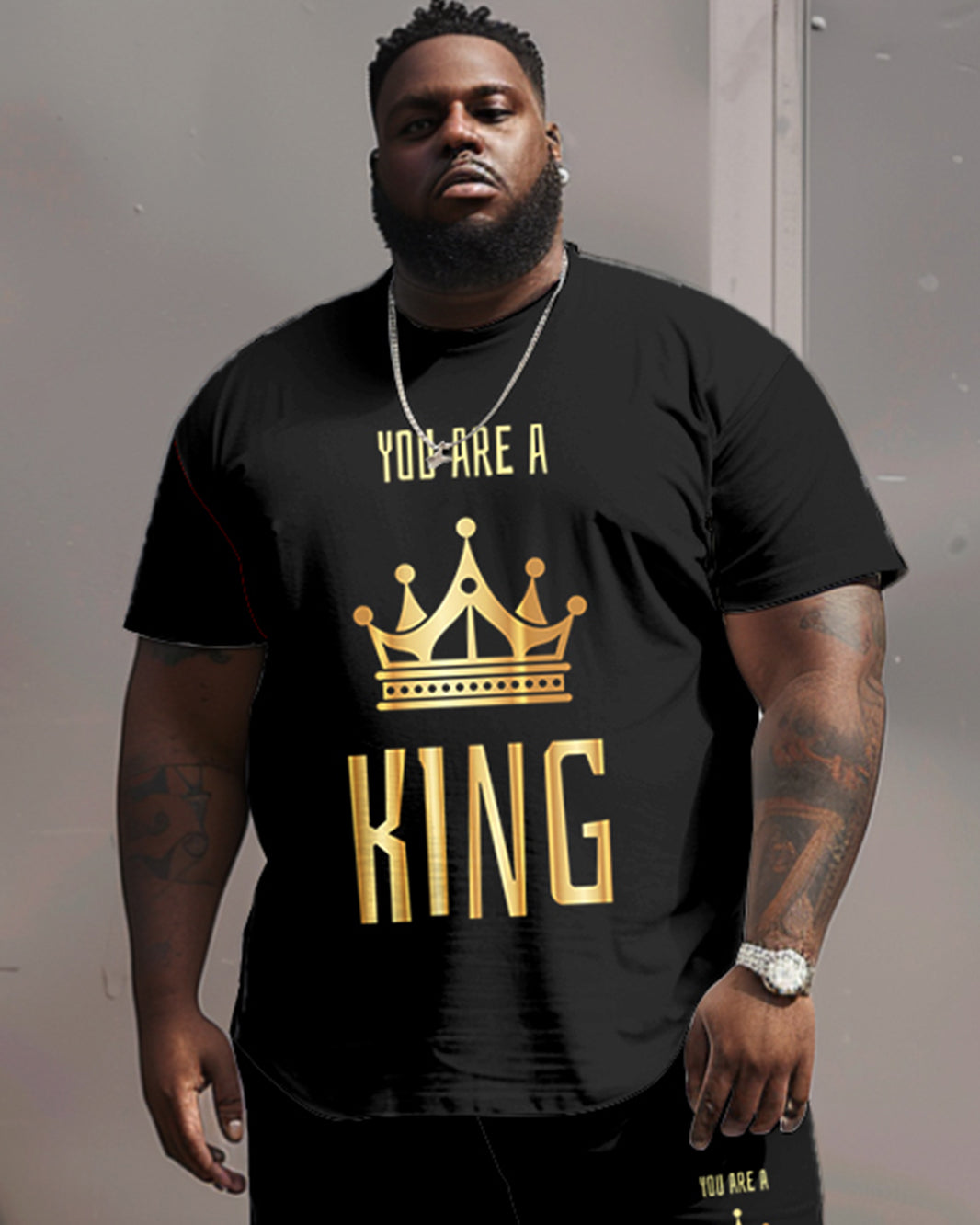 Big & Tall Graphic Streetwear T-Shirt Shorts Set for big men view 2