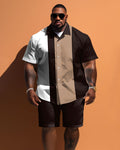 Big & Tall Colorblock Striped T-Shirt Shorts Set for big men view 1