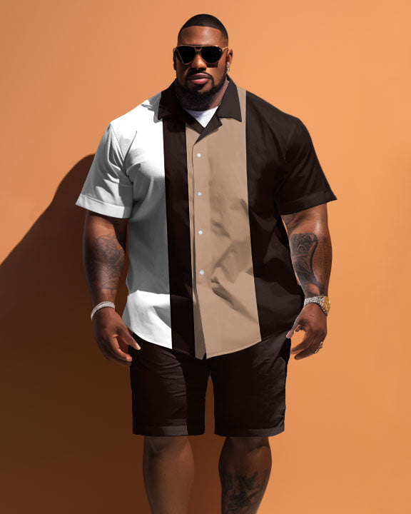 Big & Tall Colorblock Striped T-Shirt Shorts Set for big men view 1
