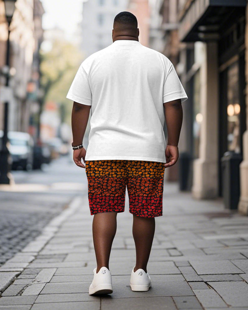 Big & Tall Orange Geometric T-Shirt Shorts Set for big men view 4