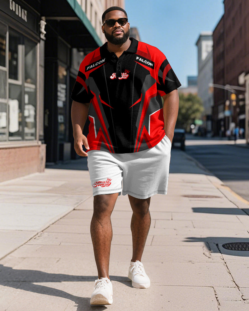 Big & Tall Geometric Graphic Athletic Polo Shorts Set for big men view 1