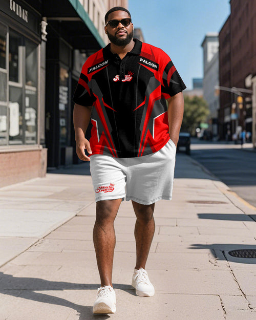Big & Tall Geometric Graphic Athletic Polo Shorts Set for big men view 1