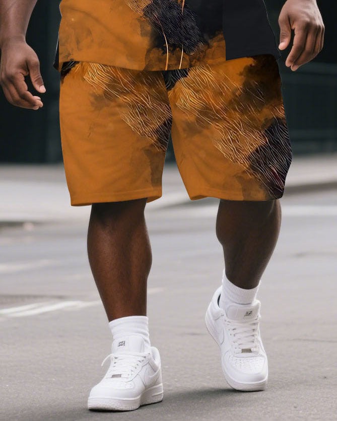 Big & Tall Colorblock Graphic T-Shirt Shorts Set for big men view 3