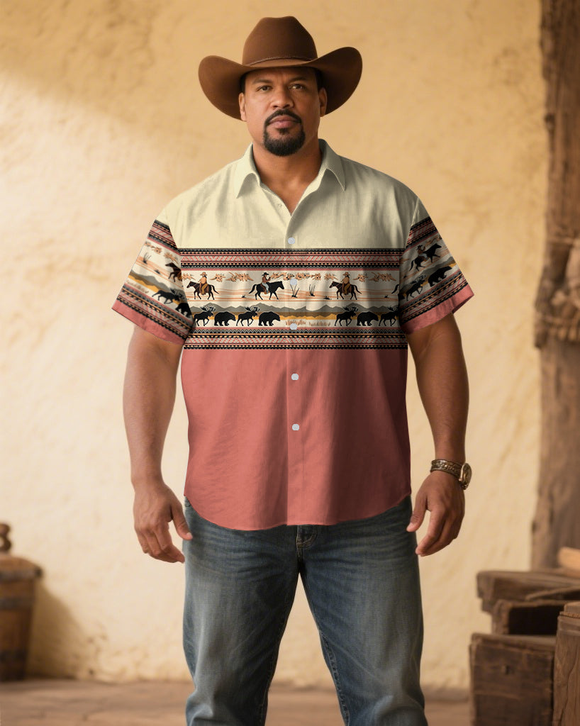 Big & Tall Pink Western Denim Short Sleeve Shirt for big men view 2