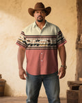 Big & Tall Pink Western Denim Short Sleeve Shirt for big men view 2
