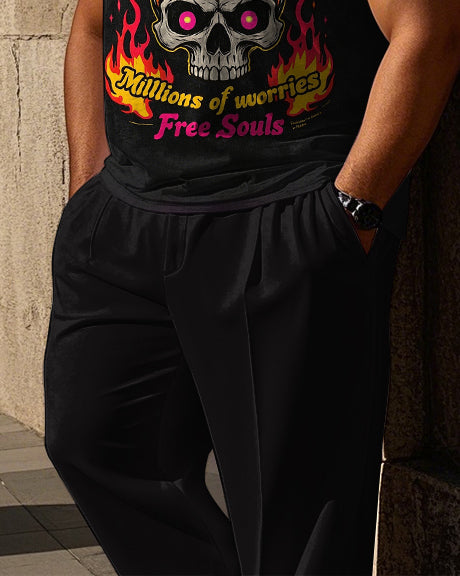 Big & Tall Graphic Streetwear Skull Vest Pants Set for big men view 3