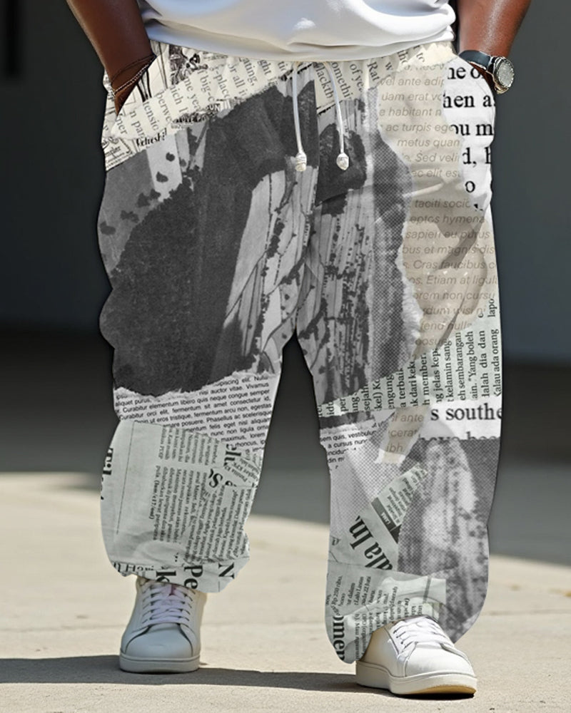Big & Tall Patchwork Athletic Hoodie Sweatpants Set for big men