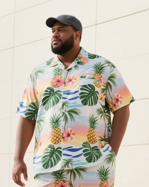 Big & Tall Hawaiian Tropical T-Shirt Shorts Set for big men view 2