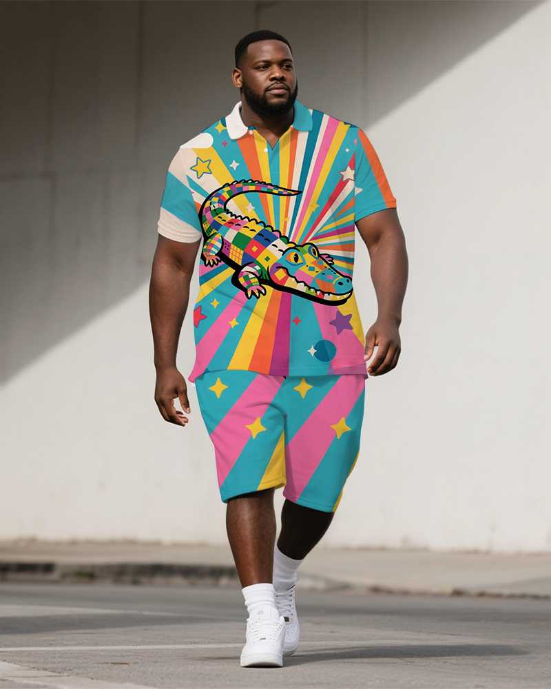Big & Tall Colorblock Polo Shorts Set for big men view 1