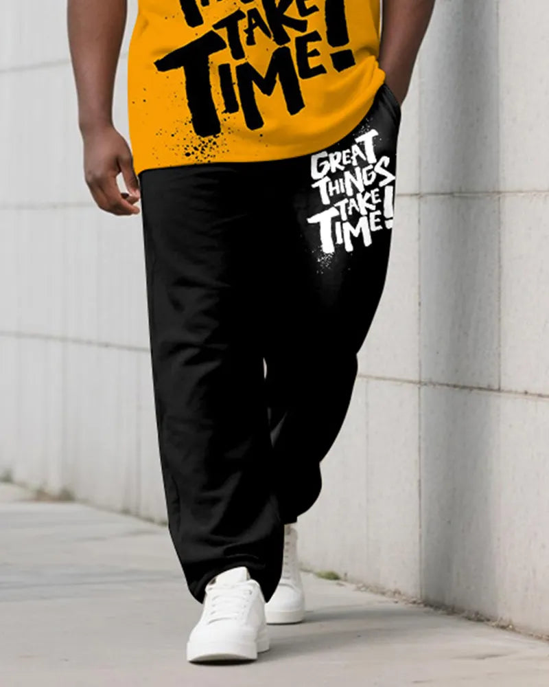 Big & Tall Orange Graphic Vest Pants Set for big men view 3