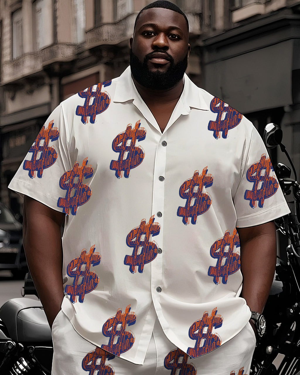 Big & Tall White Purple Graphic T-Shirt Shorts Set for big men view 2