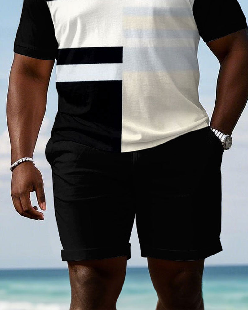 Big & Tall Patchwork Polo Shorts Set for big men view 4