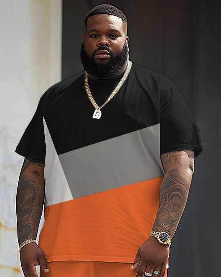 Big & Tall Colorblock Streetwear T-Shirt Shorts Set for big men view 3