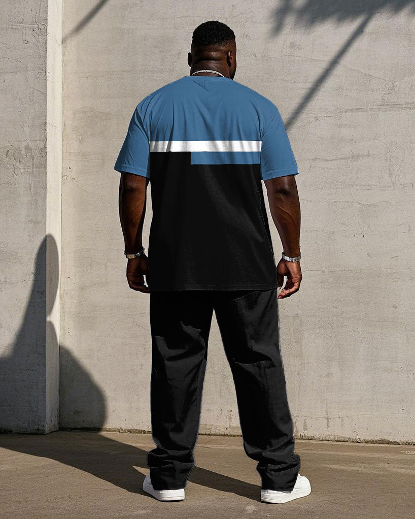 Big & Tall Black Blue Graphic T-Shirt Pants Set for big men view 4