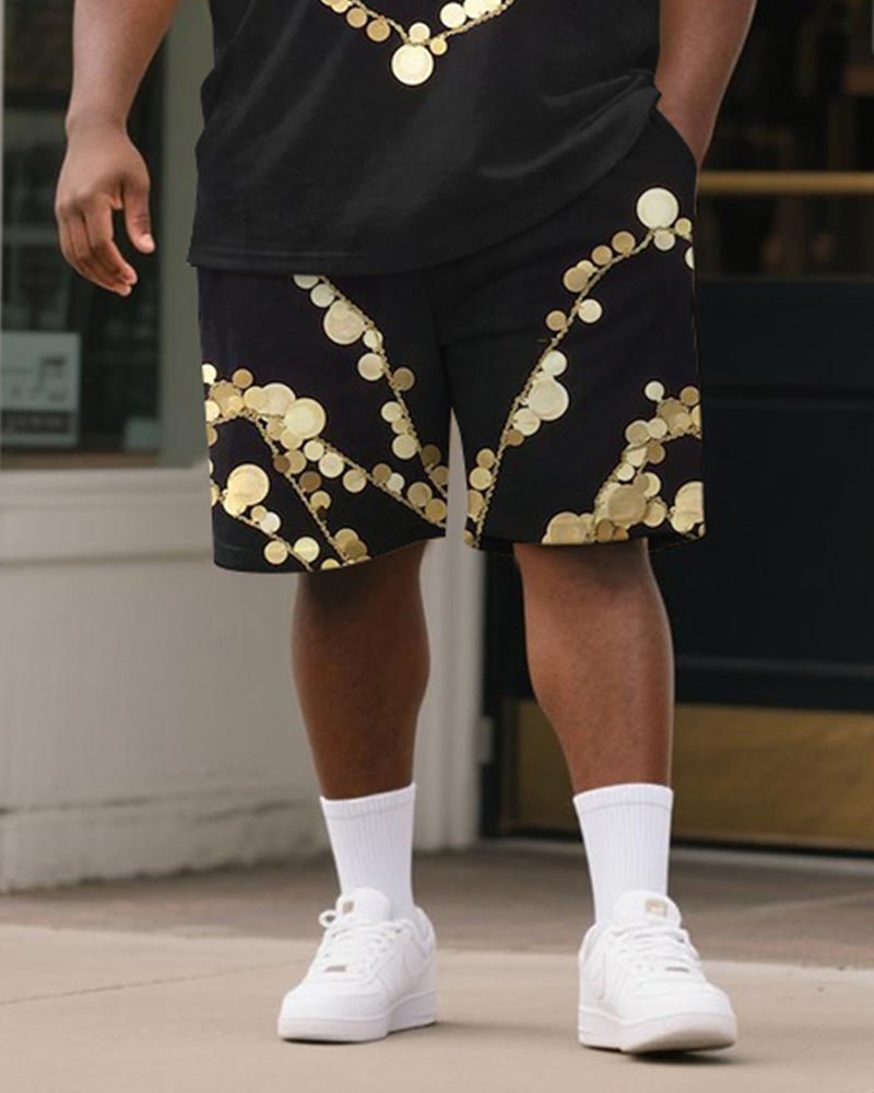 Big & Tall Black Geometric Graphic T-Shirt Shorts Set for big men view 3