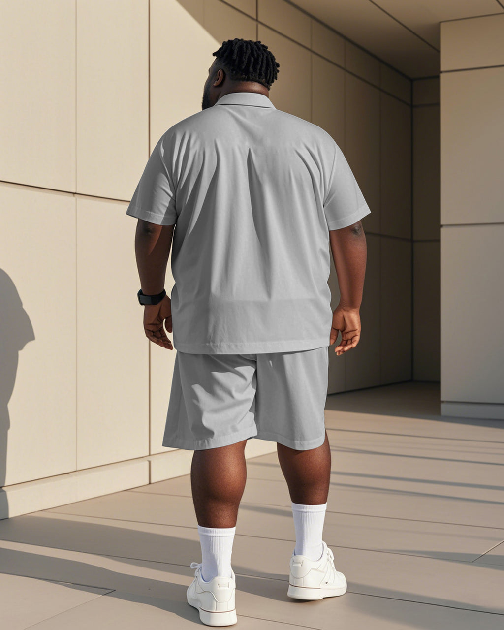 Big & Tall White Streetwear T-Shirt Shorts Set for big men view 4