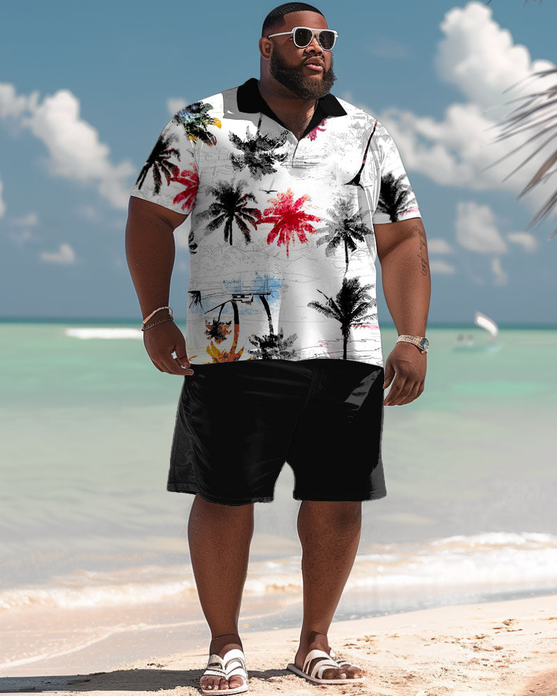 Big & Tall Hawaiian Graphic Graffiti Polo Shorts Set for big men view 1