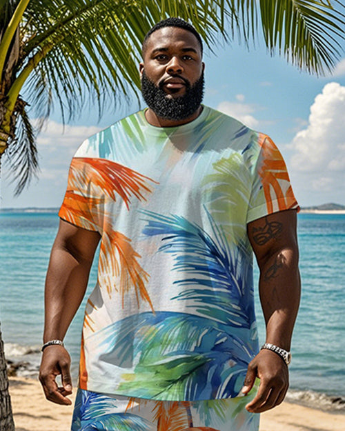 Big & Tall Hawaiian Graphic T-Shirt Shorts Set for big men view 2