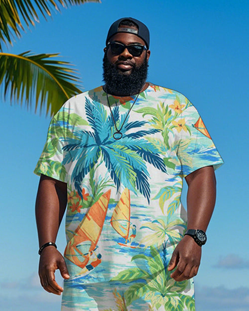 Big & Tall Hawaiian Graphic T-Shirt Shorts Set for big men view 2