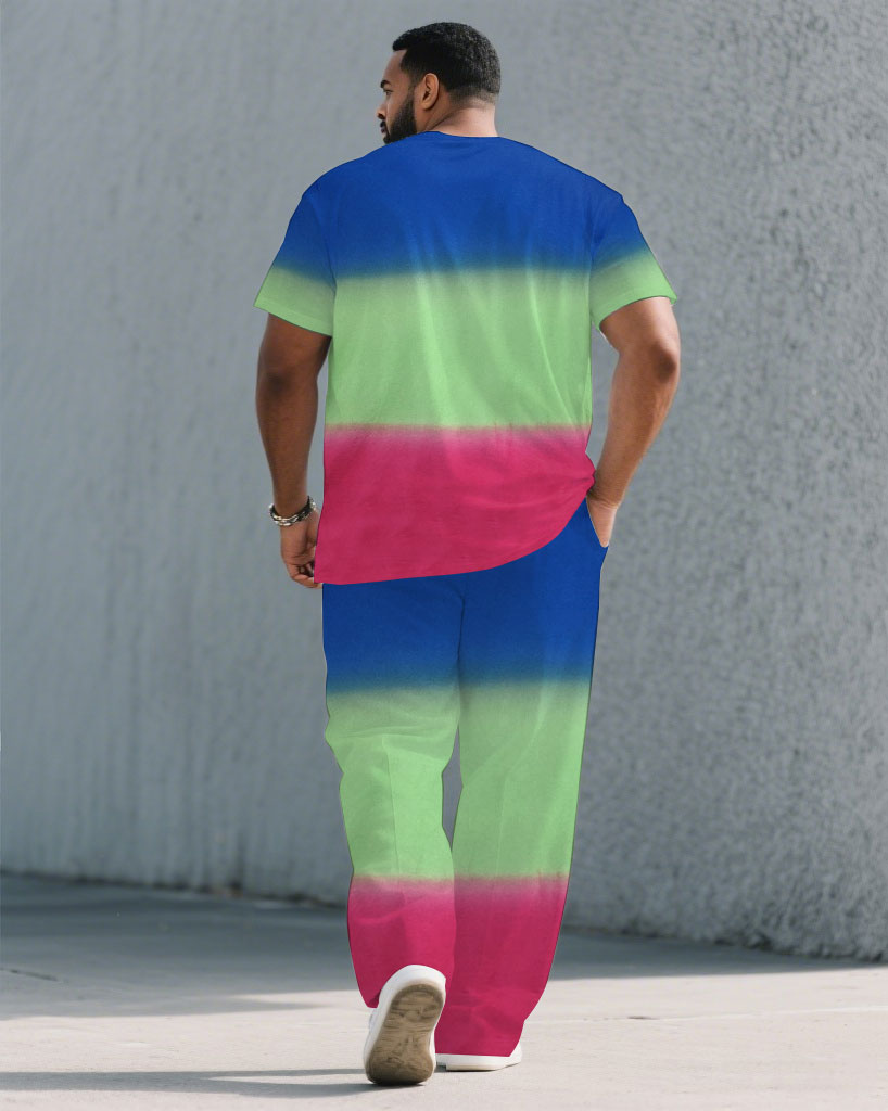 Big & Tall Blue Green Gradient T-Shirt Pants Set for big men view 4