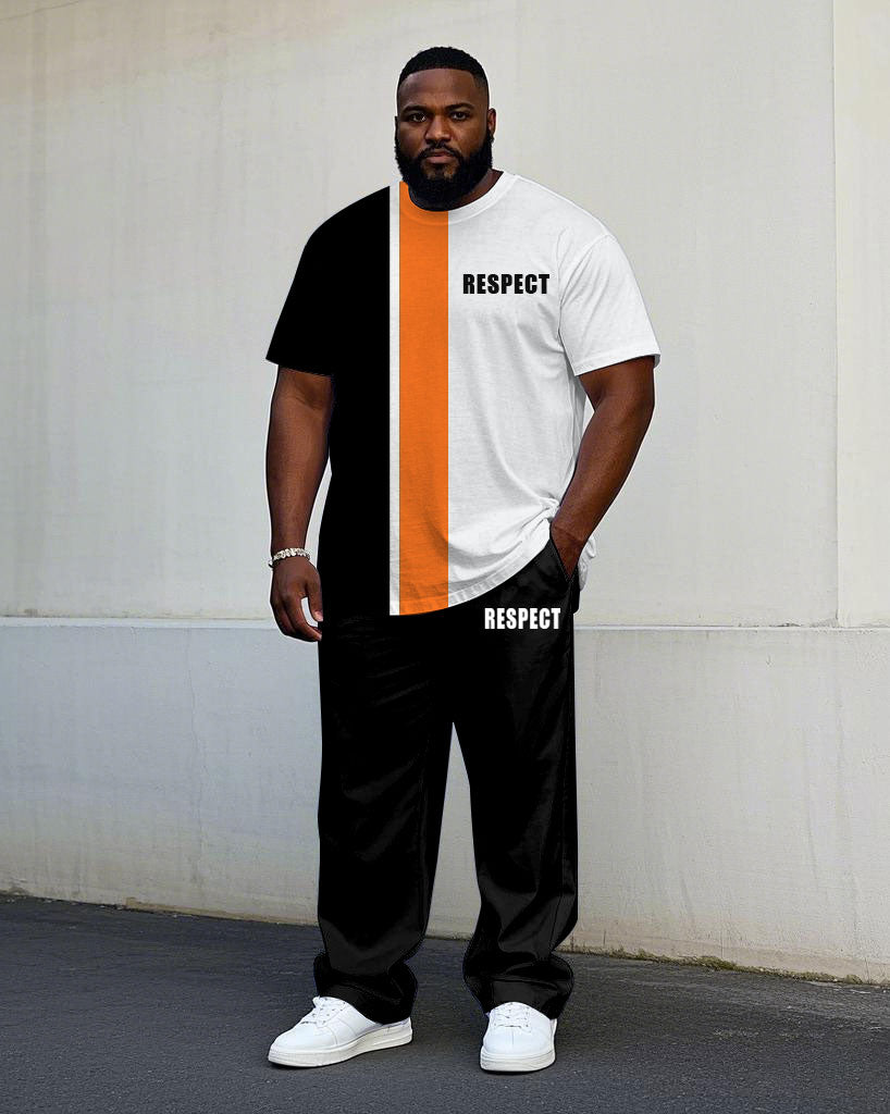Big & Tall Black White Streetwear T-Shirt Pants Set for big men view 1