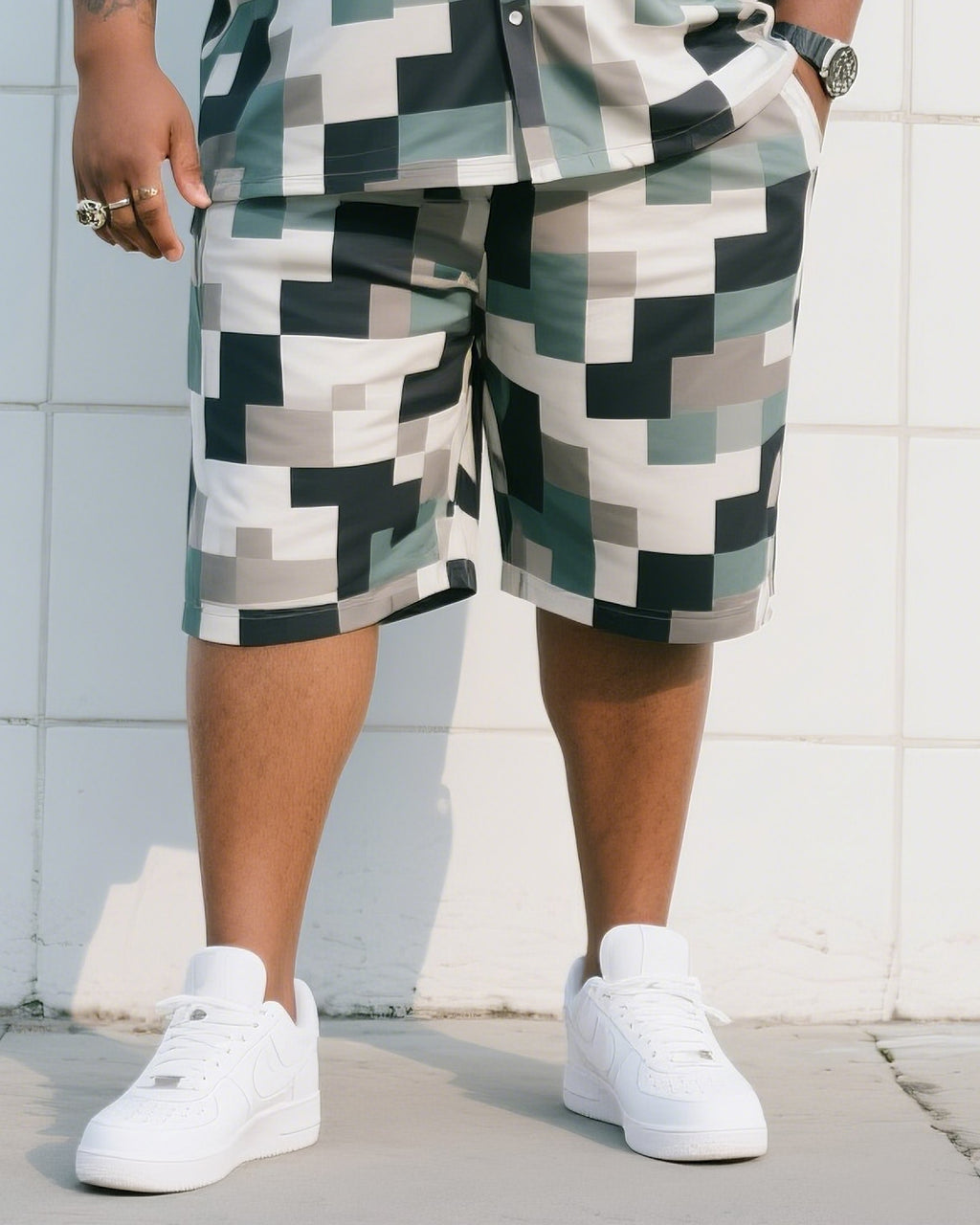 Big & Tall Camouflage T-Shirt Shorts Set for big men view 3