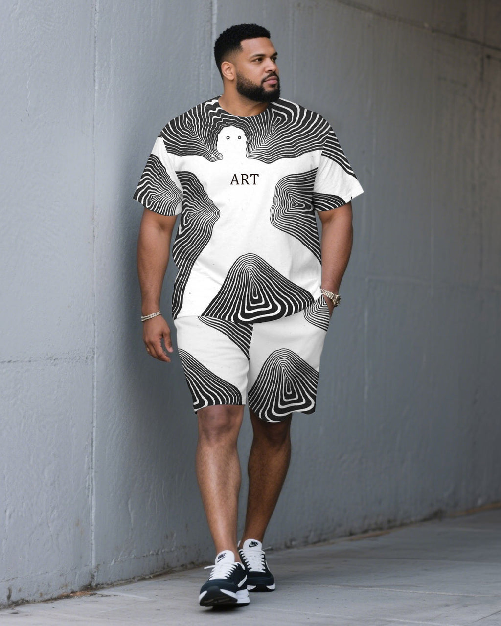 Big & Tall Colorblock Graphic T-Shirt Shorts Set for big men view 1
