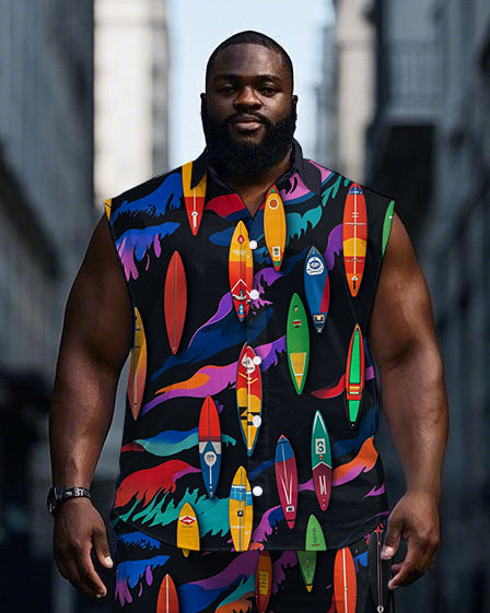 Big & Tall Geometric T-Shirt Shorts Set for big men view 2