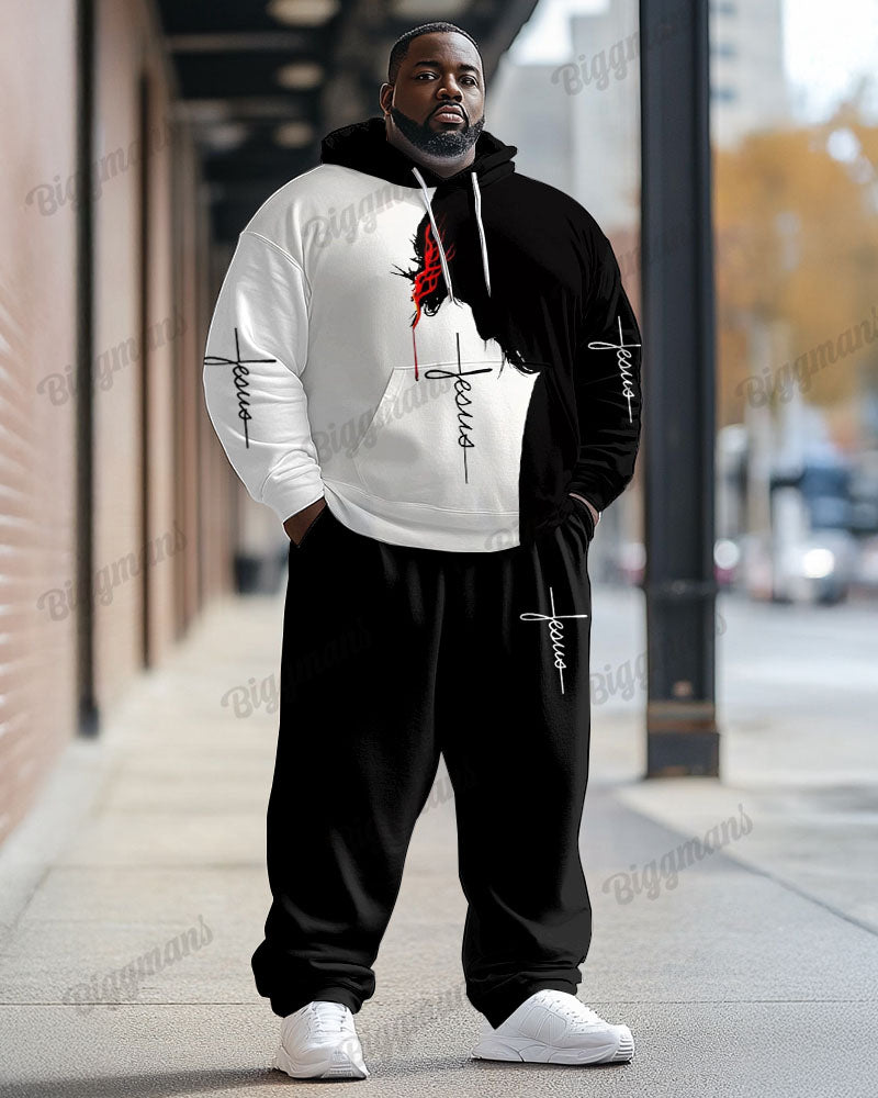 Big & Tall Colorblock Graphic Hoodie Sweatpants Set for big men view 1