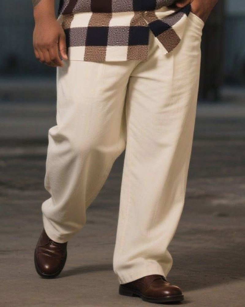 Big & Tall Brown Plaid Graphic T-Shirt Pants Set for big men view 3