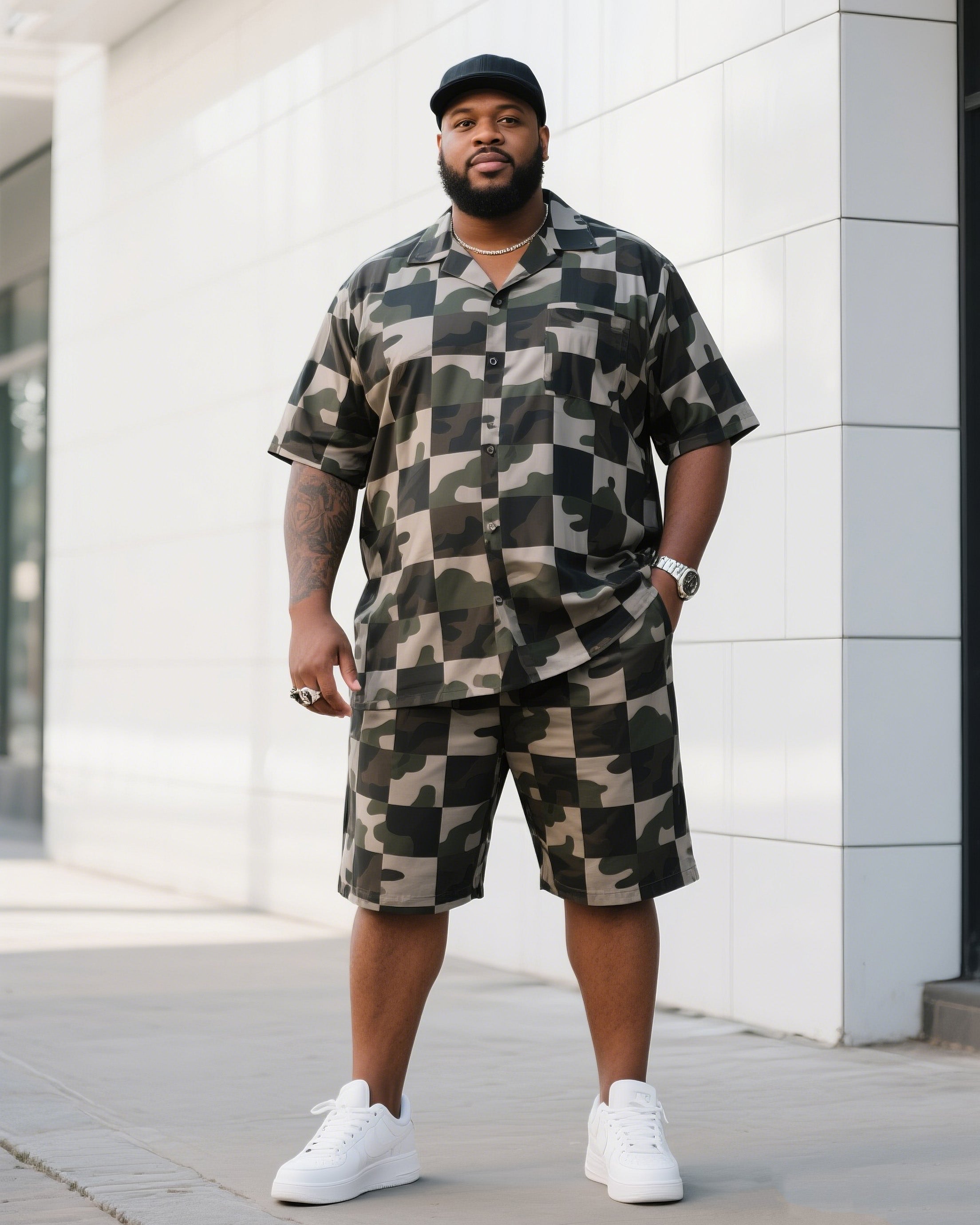 Big & Tall Camouflage T-Shirt Shorts Set for big men view 1