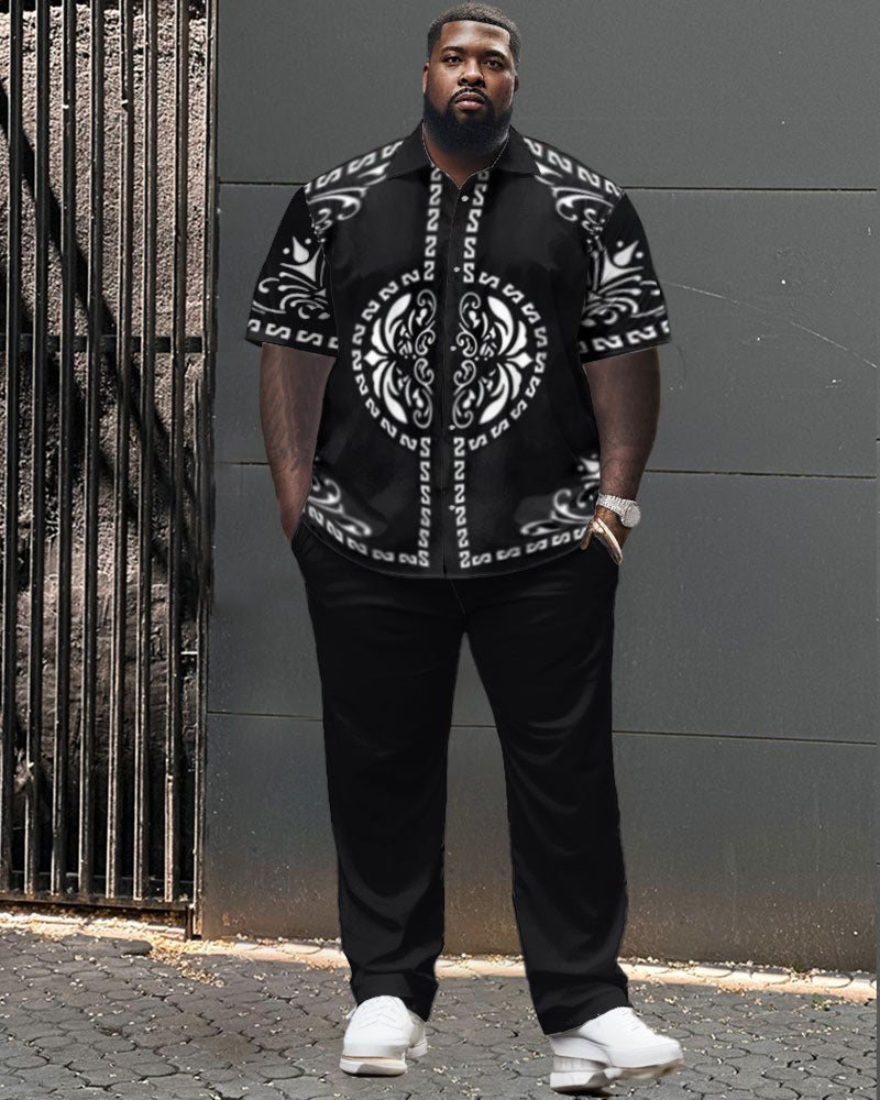 Big & Tall Geometric T-Shirt Shorts Set for big men view 1